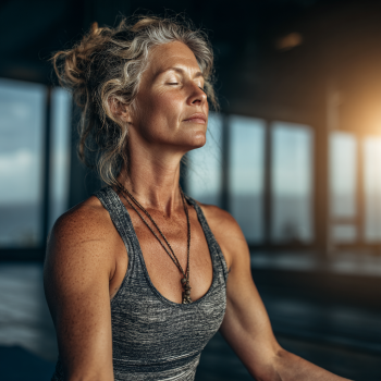 Senioři praktikující jógu v klidném prostředí